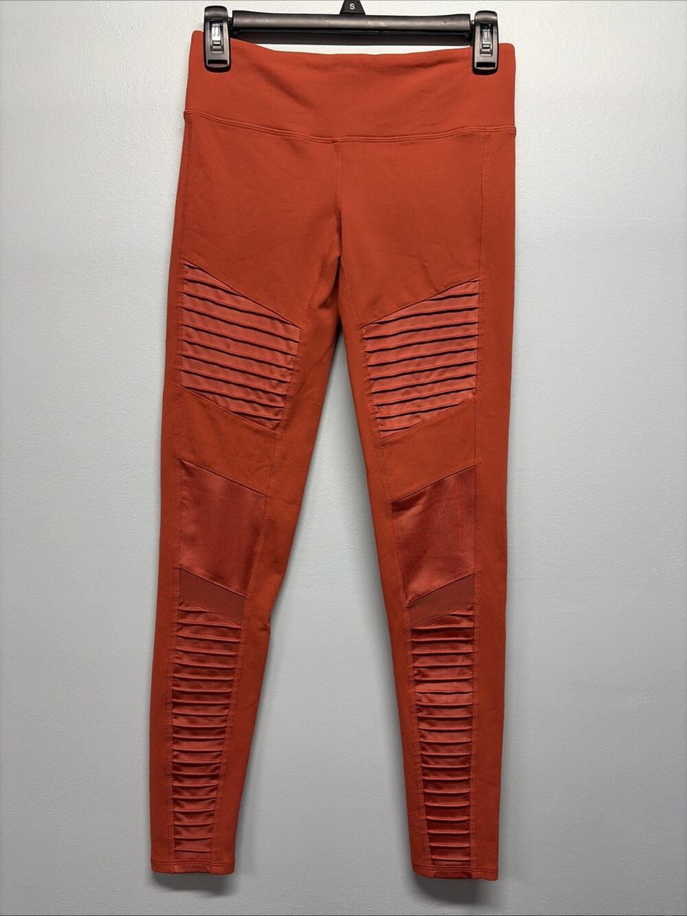 Alo Yoga Burn Orange Moto Leggings Sz S Activewear Gym Casual Athleisure
